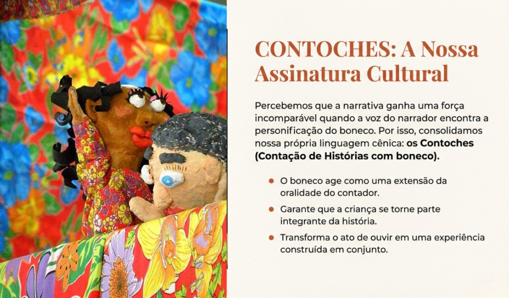 Fantoche colorido da Cia Artepalco - Contoches (Contação de Histórias com Boneco) para apresentações de contação de histórias infantis